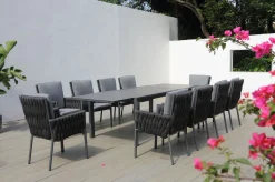 Discount Garten-Essgruppe, anthrazit, Alu, Ausziehtisch 180/270x100 cm, 10 Sessel Garten-Essgruppen|Aluminium-Gartenmöbel