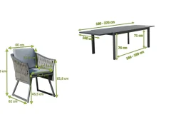 Garten-Essgruppe, anthrazit, Alu, Ausziehtisch 180/270x100 cm, 6 Sessel Garten-Essgruppen|Aluminium-Gartenmöbel