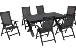Outlet Garten-Essgruppe, anthrazit, Alu / Keramik / Textil, 180/280x100cm, 6 Klappstühle Garten-Essgruppen|Aluminium-Gartenmöbel