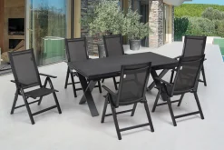 Outlet Garten-Essgruppe, anthrazit, Alu / Keramik / Textil, 180/280x100cm, 6 Klappstühle Garten-Essgruppen|Aluminium-Gartenmöbel