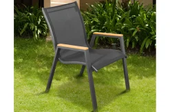 New Garten-Essgruppe, anthrazit matt/schwarz, Alu/Spraystone/Textilen, 160x95 cm, 4 Stapelstühle Garten-Essgruppen