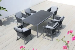 Sale Garten-Essgruppe, anthrazit, Aluminium, Tisch 180/270x100 cm, 6 Sessel Garten-Essgruppen|Aluminium-Gartenmöbel