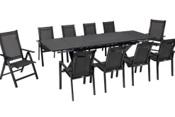 Best Garten-Essgruppe, anthrazit, Alu / Keramik / Textil, 180/280x100cm, 2 Klappstühle, 8 Stapelsessel Garten-Essgruppen