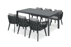 Discount Garten-Essgruppe, anthrazit, Aluminium/Glaskeramik, Ausziehtisch, 6 Sessel Garten-Essgruppen|Aluminium-Gartenmöbel