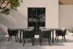 Discount Garten-Essgruppe, anthrazit, Aluminium/Glaskeramik, Ausziehtisch, 6 Sessel Garten-Essgruppen|Aluminium-Gartenmöbel