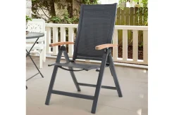 Discount Garten-Essgruppe, anthrazit matt, Alu/Spraystone/Textilen, 160x95 cm, 4 Sessel, 2 Klappstühle, Teak Armlehnen Garten-Essgruppen