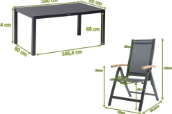 Outlet Garten-Essgruppe, anthrazit matt, Aluminium/Spraystone, 160 x 95 cm, 4 Klappstühle, mit Teak-Armlehnen Garten-Essgruppen