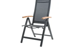 Outlet Garten-Essgruppe, anthrazit matt, Aluminium/Spraystone, 160 x 95 cm, 4 Klappstühle, mit Teak-Armlehnen Garten-Essgruppen