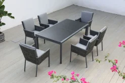 Best Garten-Essgruppe, anthrazit, Aluminium, Ausziehtisch 180/270x100 cm, 6 Sessel Garten-Essgruppen|Aluminium-Gartenmöbel