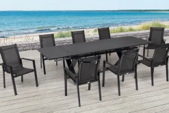 Best Garten-Essgruppe, anthrazit, Alu / Keramik / Textil, 180/280x100cm, 8 Stapelsessel Garten-Essgruppen