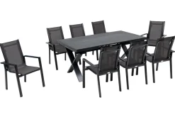 Best Garten-Essgruppe, anthrazit, Alu / Keramik / Textil, 180/280x100cm, 8 Stapelsessel Garten-Essgruppen
