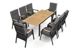 Sale Garten-Essgruppe, Anthrazit Matt, Aluminium/Teak, Ausziehtisch ca. 183/243x100 cm, 8 Sessel Garten-Essgruppen|Aluminium-Gartenmöbel