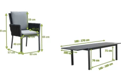Clearance Garten-Essgruppe, anthrazit, Alu, Ausziehtisch 180/270x100 cm, 8 Diningsessel Garten-Essgruppen|Aluminium-Gartenmöbel