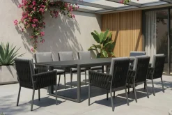 Clearance Garten-Essgruppe, anthrazit, Alu, Ausziehtisch 180/270x100 cm, 8 Diningsessel Garten-Essgruppen|Aluminium-Gartenmöbel