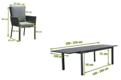 Outlet Garten-Essgruppe, anthrazit, Aluminium, Tisch 180/270x100 cm, 8 Sessel Garten-Essgruppen|Aluminium-Gartenmöbel