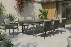 Outlet Garten-Essgruppe, anthrazit, Aluminium, Tisch 180/270x100 cm, 8 Sessel Garten-Essgruppen|Aluminium-Gartenmöbel