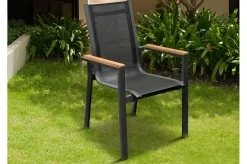 Best Garten-Essgruppe, anthrazit matt, Alu/Spraystone/Textilen, 160x95 cm, 6 Sessel, Teak Armlehnen Garten-Essgruppen