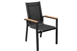 Best Garten-Essgruppe, anthrazit matt, Alu/Spraystone/Textilen, 160x95 cm, 6 Sessel, Teak Armlehnen Garten-Essgruppen
