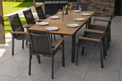 Best Garten-Essgruppe, anthrazit matt, Alu/Textilene, Tisch 180/240 x 100 cm, 8 Stapelsessel Garten-Essgruppen