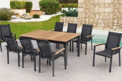 Best Garten-Essgruppe, anthrazit matt, Alu/Textilene, Tisch 180/240 x 100 cm, 8 Stapelsessel Garten-Essgruppen