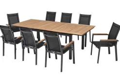 Best Garten-Essgruppe, anthrazit matt, Alu/Textilene, Tisch 180/240 x 100 cm, 8 Stapelsessel Garten-Essgruppen