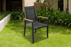 Best Garten-Essgruppe, anthrazit matt, Alu/Textilene, Tisch 180/240 x 100 cm, 8 Stapelsessel Garten-Essgruppen