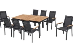 Best Garten-Essgruppe, anthrazit matt, Alu/Textilene, Tisch 180/240 x 100 cm, 8 Stapelsessel Garten-Essgruppen