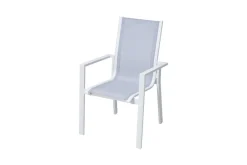 Sale Garten-Essgruppe, creme/weiß, Alu/Textilene, Ausziehtisch 180/240 x 100 cm, inkl. 8 Stapelsessel Garten-Essgruppen|Aluminium-Gartenmöbel