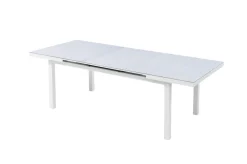 Sale Garten-Essgruppe, creme/weiß, Alu/Textilene, Ausziehtisch 180/240 x 100 cm, inkl. 8 Stapelsessel Garten-Essgruppen|Aluminium-Gartenmöbel