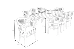 Sale Garten-Essgruppe, Edelstahl/recyceltes Teak, 200/260x100 cm, 8 Armlehnensessel, inkl. Polster, FSC®-zertifiziertes Produkt Garten-Essgruppen