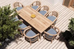 Sale Garten-Essgruppe, Edelstahl/recyceltes Teak, 200/260x100 cm, 8 Armlehnensessel, inkl. Polster, FSC®-zertifiziertes Produkt Garten-Essgruppen