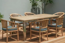 Best Garten-Essgruppe, Edelstahl/recyceltes Teak, 200/260x100 cm, 6 Armlehnensessel, inkl. Polster, FSC®-zertifiziertes Produkt Garten-Essgruppen