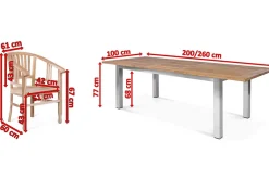 Best Garten-Essgruppe, Edelstahl/recyceltes Teak, 200/260x100 cm, 6 Armlehnensessel, inkl. Polster, FSC®-zertifiziertes Produkt Garten-Essgruppen