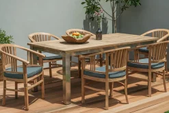 Best Garten-Essgruppe, Edelstahl/recyceltes Teak, 200/260x100 cm, 6 Armlehnensessel, inkl. Polster, FSC®-zertifiziertes Produkt Garten-Essgruppen