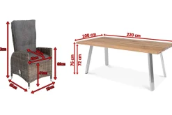 New Garten-Essgruppe, Edelstahl/recyceltes Teak, Tisch 220x100 cm, 8 Hochlehner- Diningsessel, A-Gestell, FSC®-zertifiziertes Produkt Polyrattan-Gartenmöbel|Edelstahl-Gartenmöbel