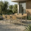 Clearance Garten-Essgruppe, Edelstahl/Teak, Tisch 200 x 100 cm, 6 Stapelsessel, FSC®-zertifiziertes Produkt Garten-Essgruppen