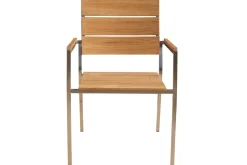 Clearance Garten-Essgruppe, Edelstahl/Teak, Tisch 200 x 100 cm, 6 Stapelsessel, FSC®-zertifiziertes Produkt Garten-Essgruppen