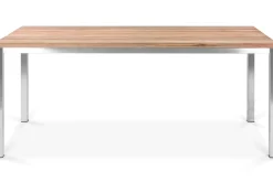 Clearance Garten-Essgruppe, Edelstahl/recyceltes Teak, Tisch 180x90 cm, 2 Bänke, FSC®-zertifiziertes Produkt Garten-Essgruppen