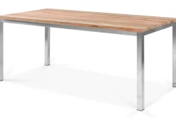 Sale Garten-Essgruppe, Edelstahl/recyceltes Teak, Tisch 180 x 90 cm, 6 Stapelsessel, FSC®-zertifiziertes Produkt Garten-Essgruppen|Edelstahl-Gartenmöbel