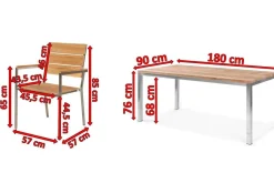 Sale Garten-Essgruppe, Edelstahl/recyceltes Teak, Tisch 180 x 90 cm, 6 Stapelsessel, FSC®-zertifiziertes Produkt Garten-Essgruppen|Edelstahl-Gartenmöbel