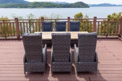 Best Garten-Essgruppe, Edelstahl/recyceltes Teak, Tisch 220x100 cm, 6 Hochlehner- Diningsessel, A-Gestell, FSC®-zertifiziertes Produkt Polyrattan-Gartenmöbel|Garten-Essgruppen