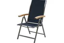 New Garten-Essgruppe, Edelstahl / Teak, Tisch 200 x 100 cm, 6 Klappstühle, schwarz Garten-Essgruppen|Edelstahl-Gartenmöbel