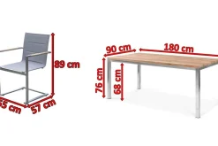 Clearance Garten-Essgruppe, Edelstahl/recyceltes Teak, Tisch 180 x 90 cm, 6 Freischwinger padded, silber, FSC®-zertifiziertes Produkt Garten-Essgruppen