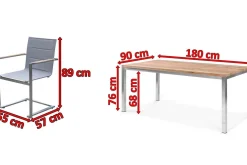 Clearance Garten-Essgruppe, Edelstahl/recyceltes Teak, Tisch 180 x 90 cm, 6 Freischwinger padded, silber, FSC®-zertifiziertes Produkt Garten-Essgruppen