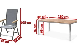 Hot Garten-Essgruppe, Edelstahl/recyceltes Teak, Tisch 180 x 90 cm, 6 Klappstühle, silber, FSC®-zertifiziertes Produkt Garten-Essgruppen|Edelstahl-Gartenmöbel