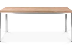 Garten-Essgruppe, Edelstahl/recyceltes Teak, Tisch 180 x 90 cm, 6 Freischwinger padded, schwarz, FSC®-zertifiziertes Produkt Garten-Essgruppen