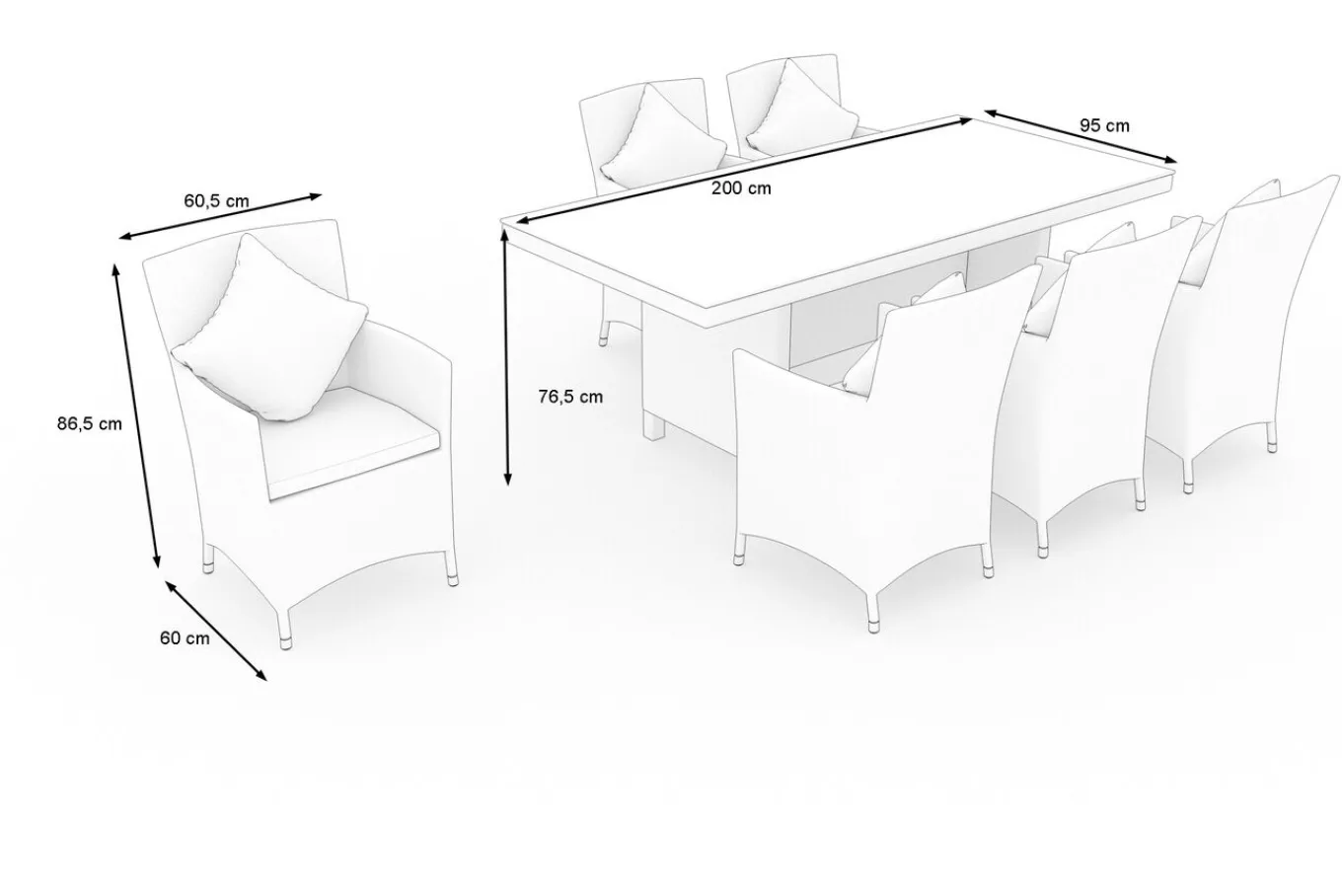 Outlet Garten-Essgruppe für 6 Personen, desert-beige, Alu/Polyrattan, Esstisch 200x95 cm Polyrattan-Gartenmöbel|Aluminium-Gartenmöbel