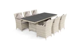 Outlet Garten-Essgruppe für 6 Personen, desert-beige, Alu/Polyrattan, Esstisch 200x95 cm Polyrattan-Gartenmöbel|Aluminium-Gartenmöbel