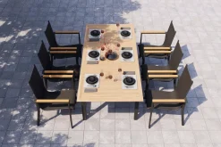 Clearance Garten-Essgruppe für 6 Pesonen, anthrazit matt, Alu/Textilene, Tisch 180/240 x 100 cm, stapelbare Sessel, FSC®-zertifizertes Produkt Garten-Essgruppen|Aluminium-Gartenmöbel