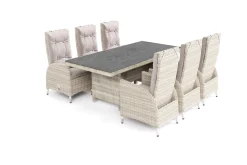 Outlet Garten-Essgruppe für 6 Personen, desert-beige, Alu/Polyrattan, Esstisch 200x 95 cm, verstellbare Diningsessel Polyrattan-Gartenmöbel|Garten-Essgruppen